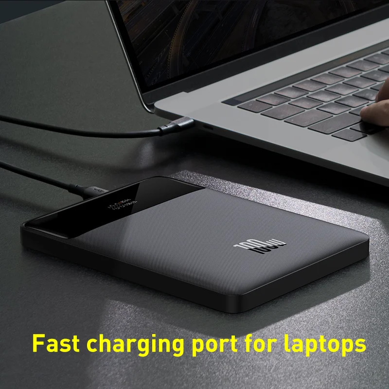 Baseus Powerbank daya 100W, pengisi daya Cepat PD Tipe C 20000mAh, baterai eksternal portabel untuk Notebook dengan kabel