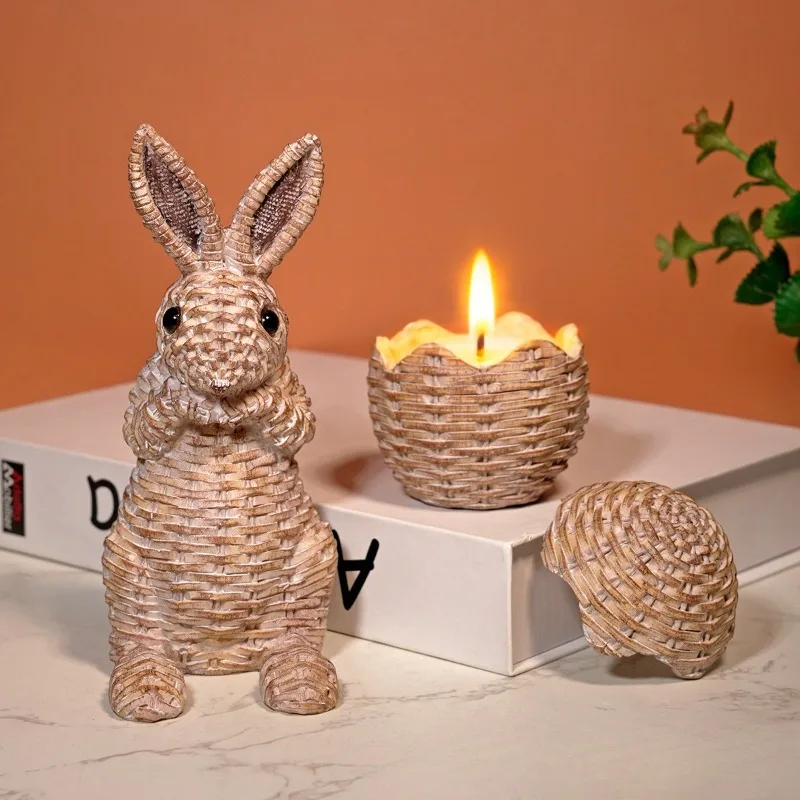 Easter Rabbit Ornament Resin Garden Courtyard Home Furnishings Vine Weaving Rabbit Children's Room Sculpture Home Decoration