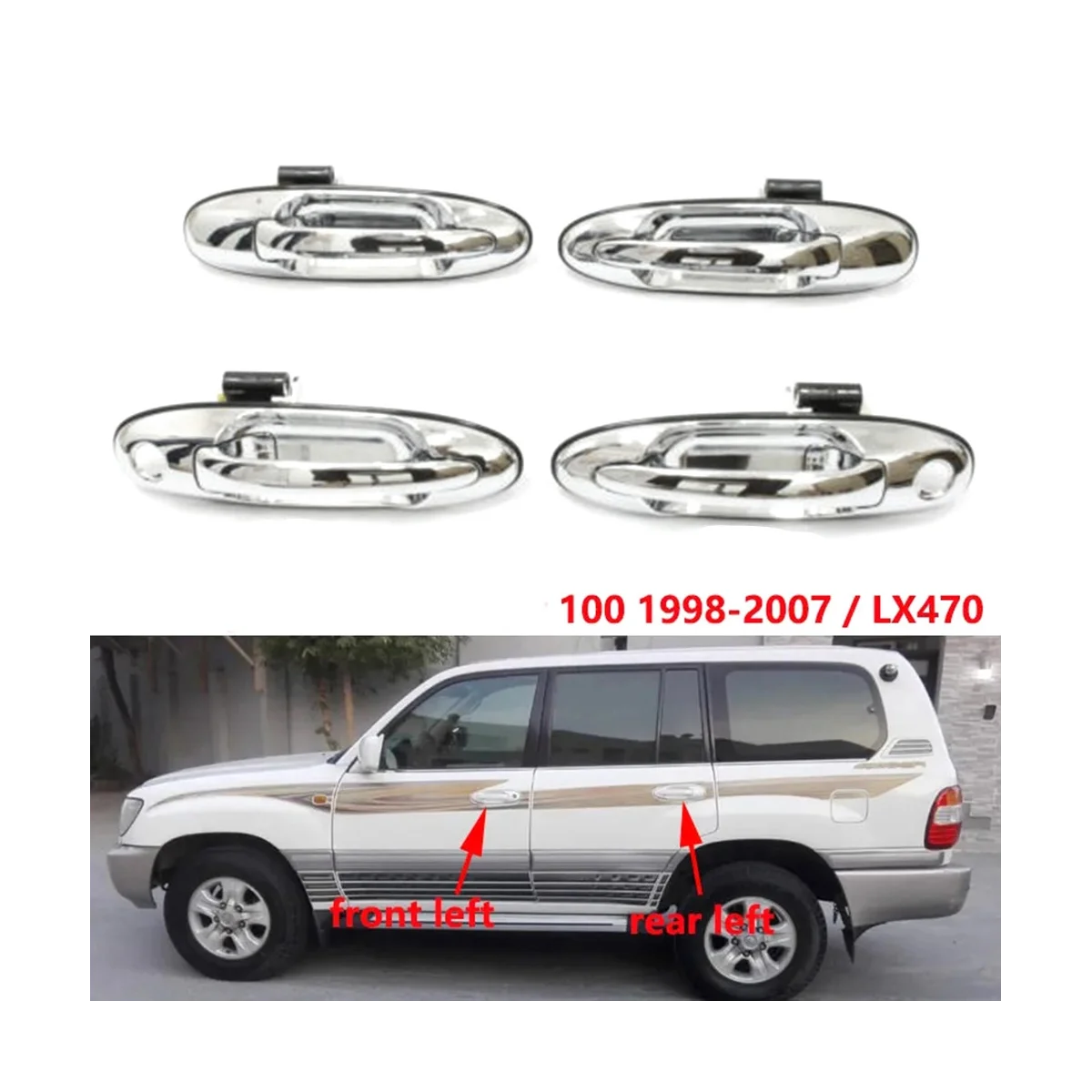 

4Pcs for Toyota Land Cruiser LC100 4500 4700 1998-2007 Car Front Rear Left Right Exterior Outside Door Handle