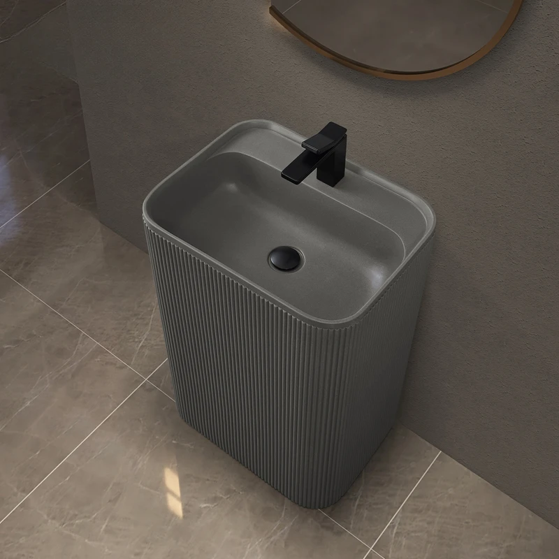 Lavabo de estilo columna de baño minimalista moderno, unidad pequeña integrada, tipo de suelo vertical