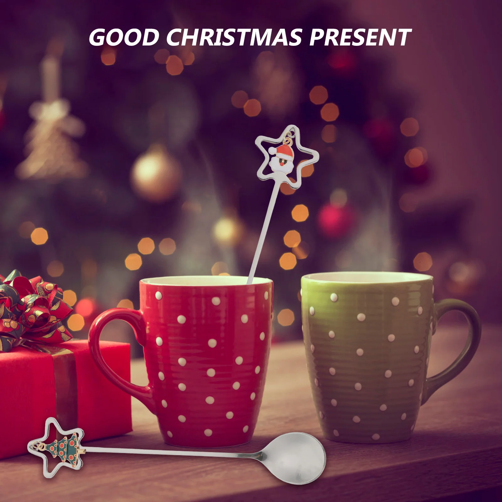 

4Pcs Christmas Stainless Steel Spoons Long Handle Multipurpose Coffee Mixing Dessert Gift Kit Christmas Spoon Gift Mixing Spoons