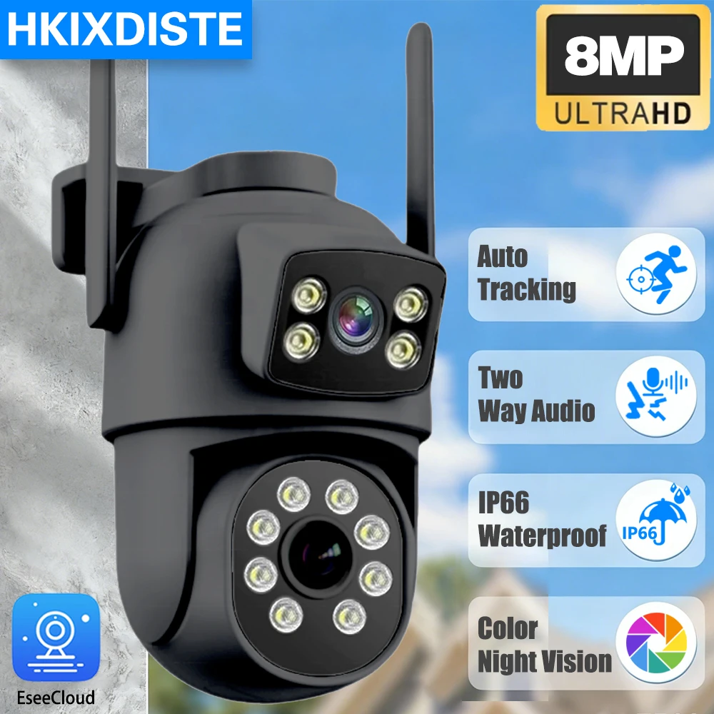 

EseeCloud 8MP 4K PTZ Wifi PTZ Camera With Dual Lens Dual Screens Auto Tracking Wireless Outdoor CCTV Security IP Camera
