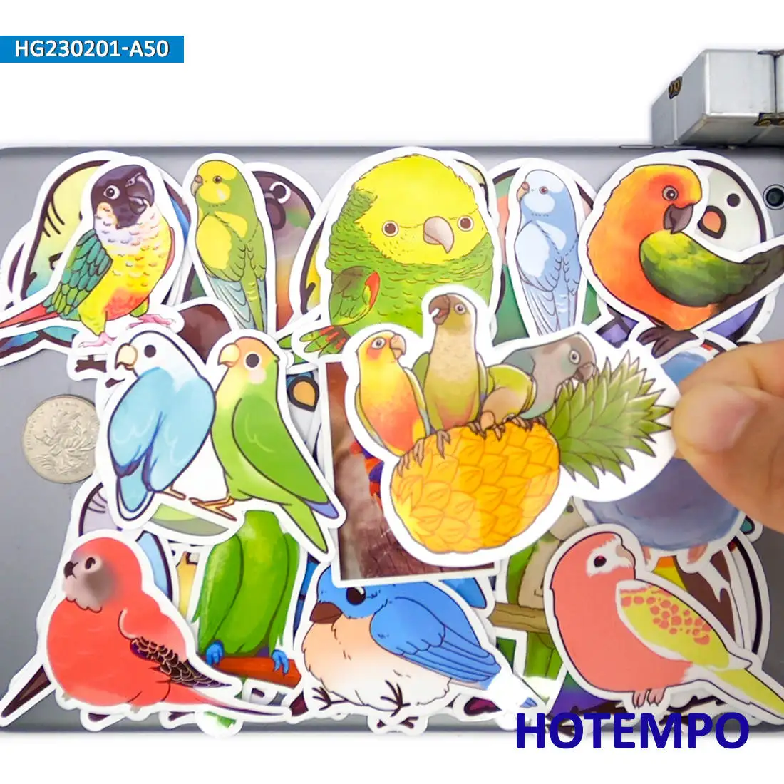 20/30/50Pieces Cute Parrot Decals Colorful Bird Animals Stickers for Scrapbook Luggage Motorcycle Car Bike Phone Laptop Sticker