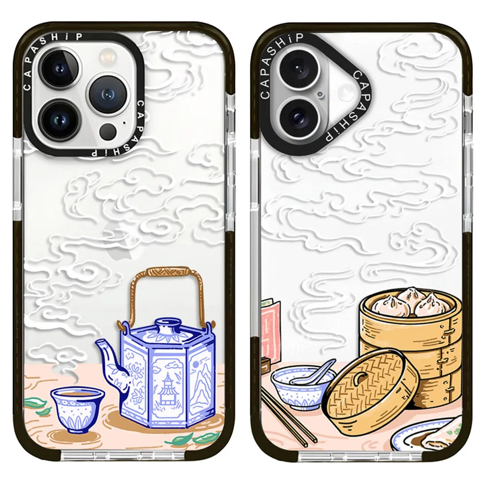 Chinese Style Art Illustration Case For iPhone 16 15 14 13 12 11 Pro X XS XR Max 7 8 Plus SE Soft TPU Shockproof Back Cover