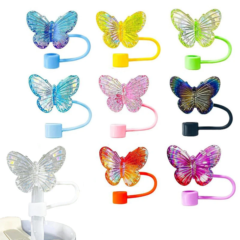 1Pc Laser Butterfly Straw Plug Dust Cap For 30/40OZ Tumbler Reusable 10MM Sippy Cover Water Cup Straw Sleeve Accessories