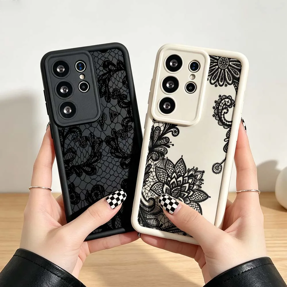 Black Lace Pattern For Samsung Galaxy S26 S25 S24 S23 S22 S21 S20 Ultra Plus FE 5G Eye Ladder Phone Case Gift