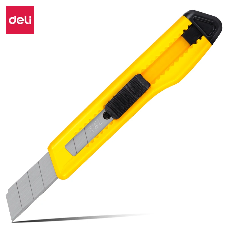 Canivete Multiuso Deli 2001 18mm, Cortador Dobrável em Aço Inoxidável com Afiador para Escritório, Casa e Escola, Ferramenta de Corte Versátil