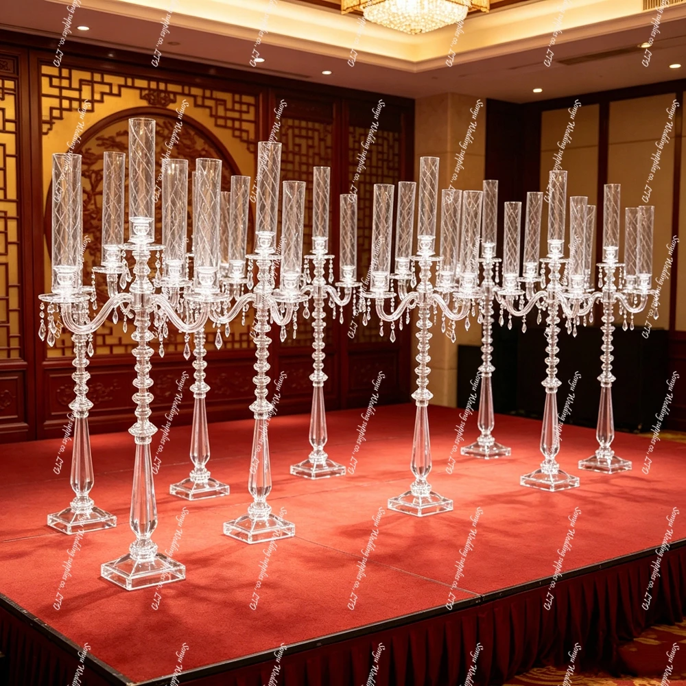f30 10pcs 100cm tall Clear AcrylicTransparent Cylinder Pedestal  Round Plinths candlestick Display Stand for Wedding candelabra