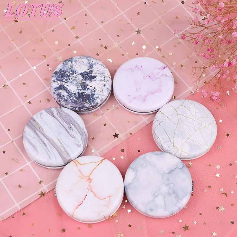 TSHOU835 Marble Pattern Portable Double Sided Mirror Foldable Pocket Makeup Mirror Women Girls Beauty Cosmetic Compact Mirror