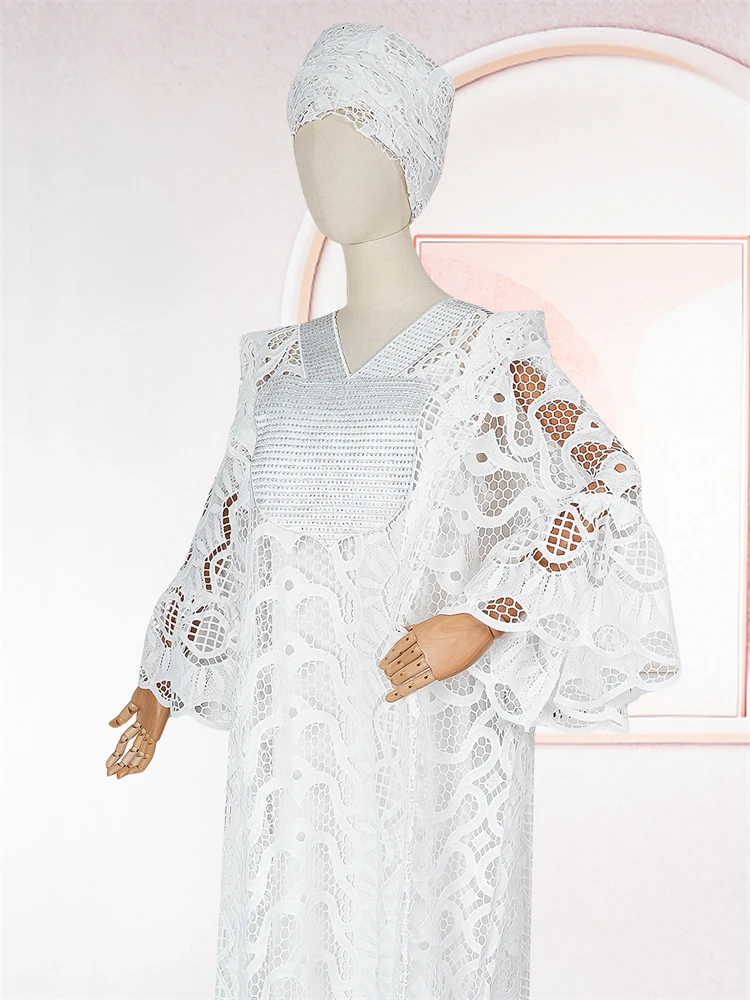 Witte kanten jurken voor vrouwen bruiloft avondjurk Afrikaanse traditionele jurk tweedelige set kleding 2025, Dubai hijab abaya