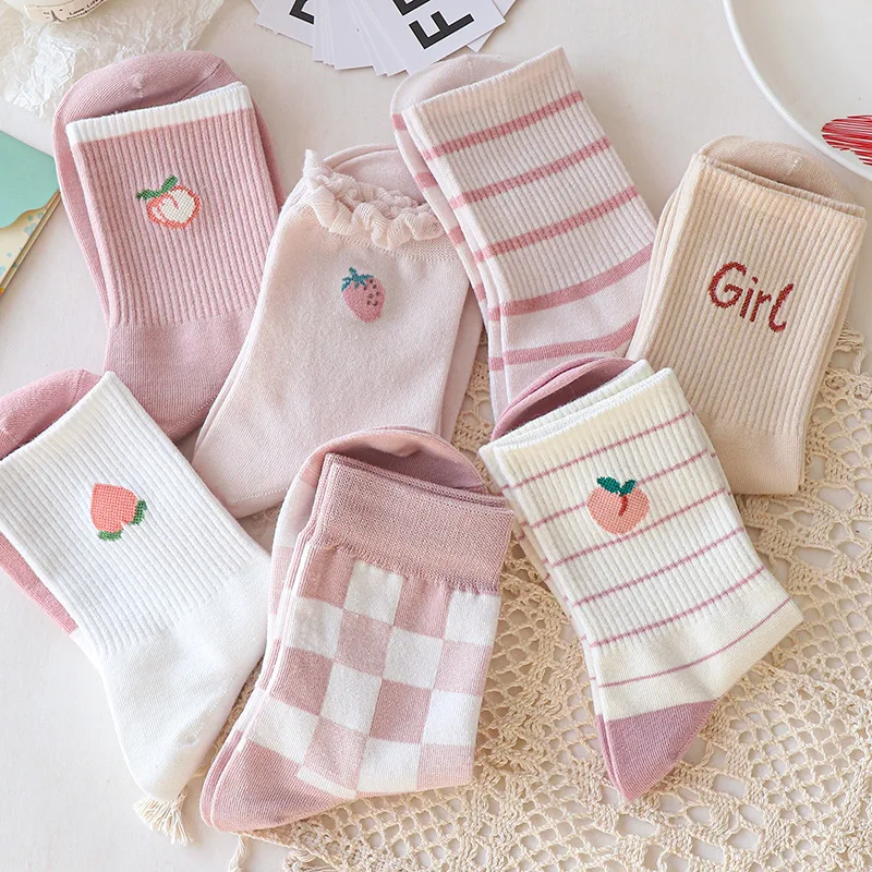 Harajuku Kawaii Cute Hot Stamping Fruit Women's Socks Sports School Style Cartoon Casual Women's Cotton Socks