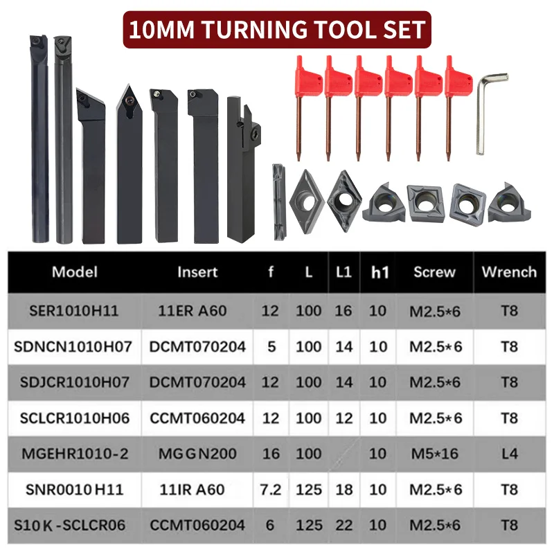 10/12/16MM Turning Tool Sets MGEHR SDJCR SDNCN SCLCR SER SNR Lathe Boring Bar With 7PCS Carbide Insert CNC Cutting Holder