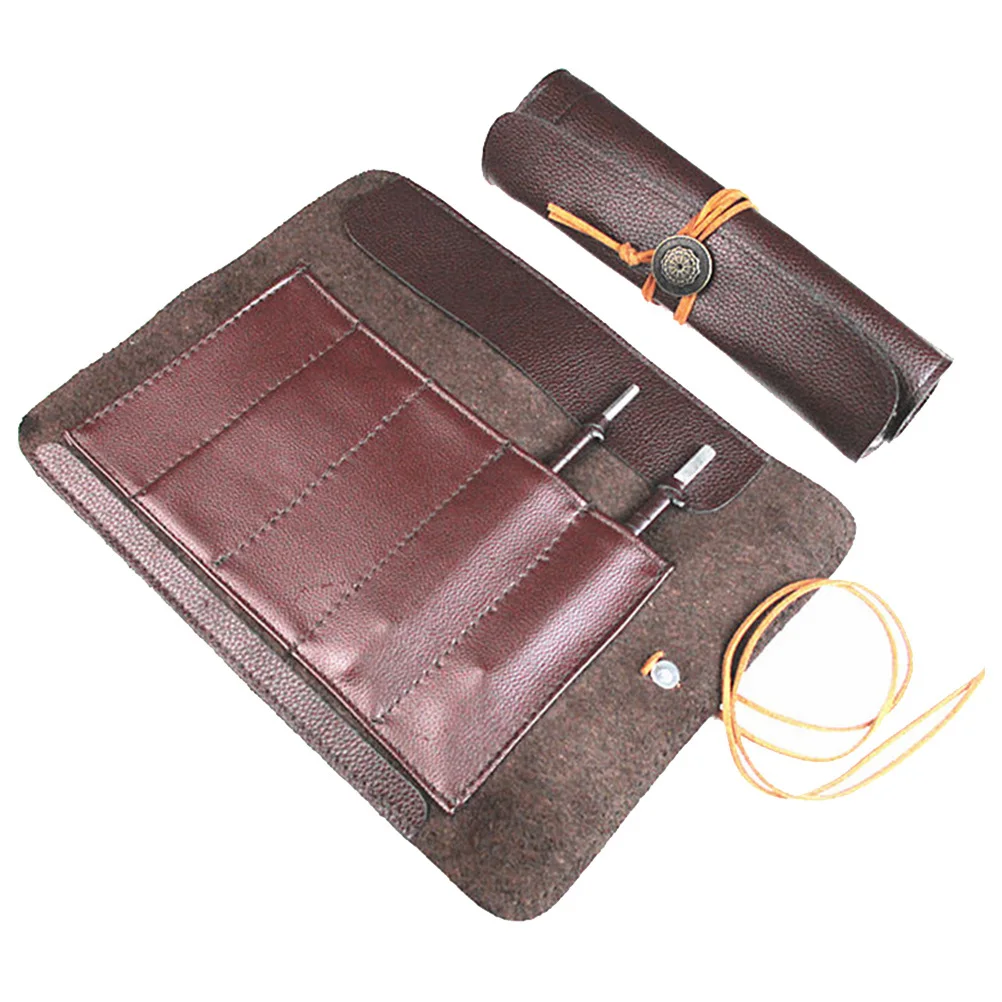 

2 pcs Brown Roll Up For Carving Knives Storage Organizer Multi-Pockets Tool Portable Lightweight
