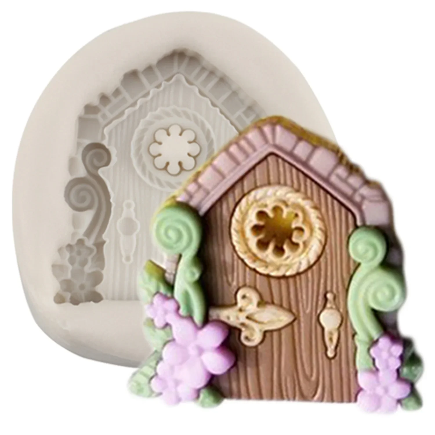 Fairy Garden Door Silicone Mold Baby Birthday Cake Border Fondant Molds Cake Decorating Tools Candy Chocolate Gumpaste Moulds