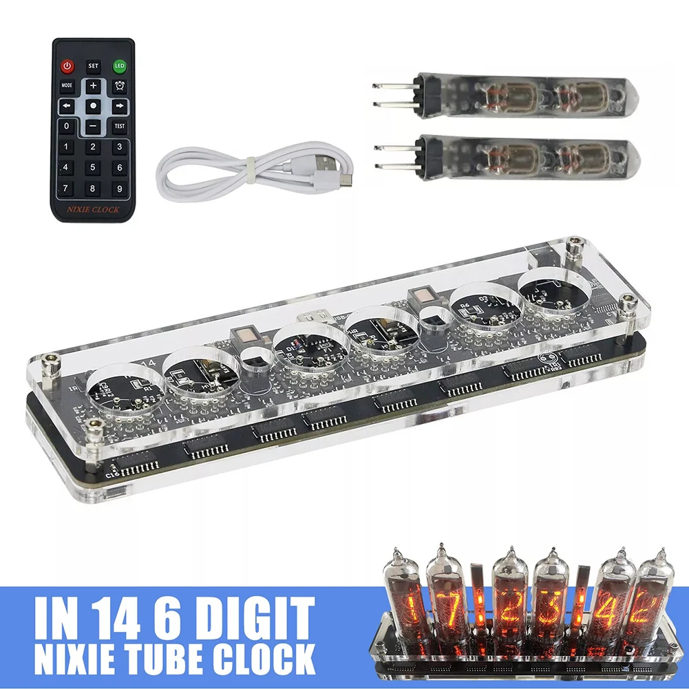 DIY IN-14 For Nixie Clock Kit Without Tubes USB Digital Alarm With LED Light And IR Remote For Retro Desktop Decoration