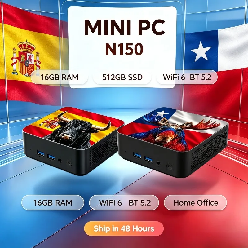 Portable Mini PC Gamer Intel Core N150, 16GB RAM, 1/2TB SSD, FHD Display, BT5.2, WiFi6, Gaming & Office Computer with 4K HDMI.