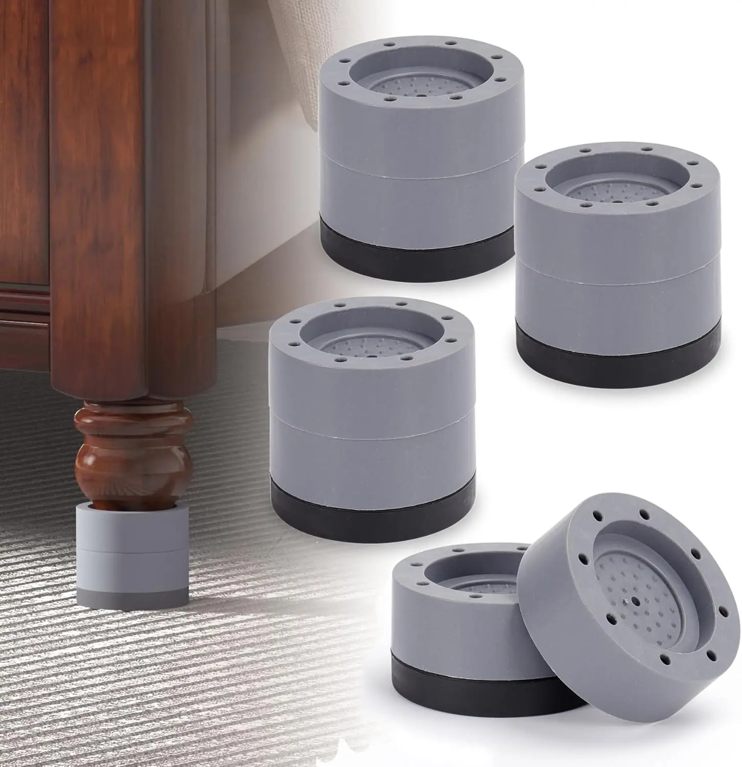 

Round Bed Risers, Heavy Duty Furniture Risers 1 inch, 2 inch, Adjustable Furniture Lifters for Bed Frame, Table, Sofa, Couch Cha