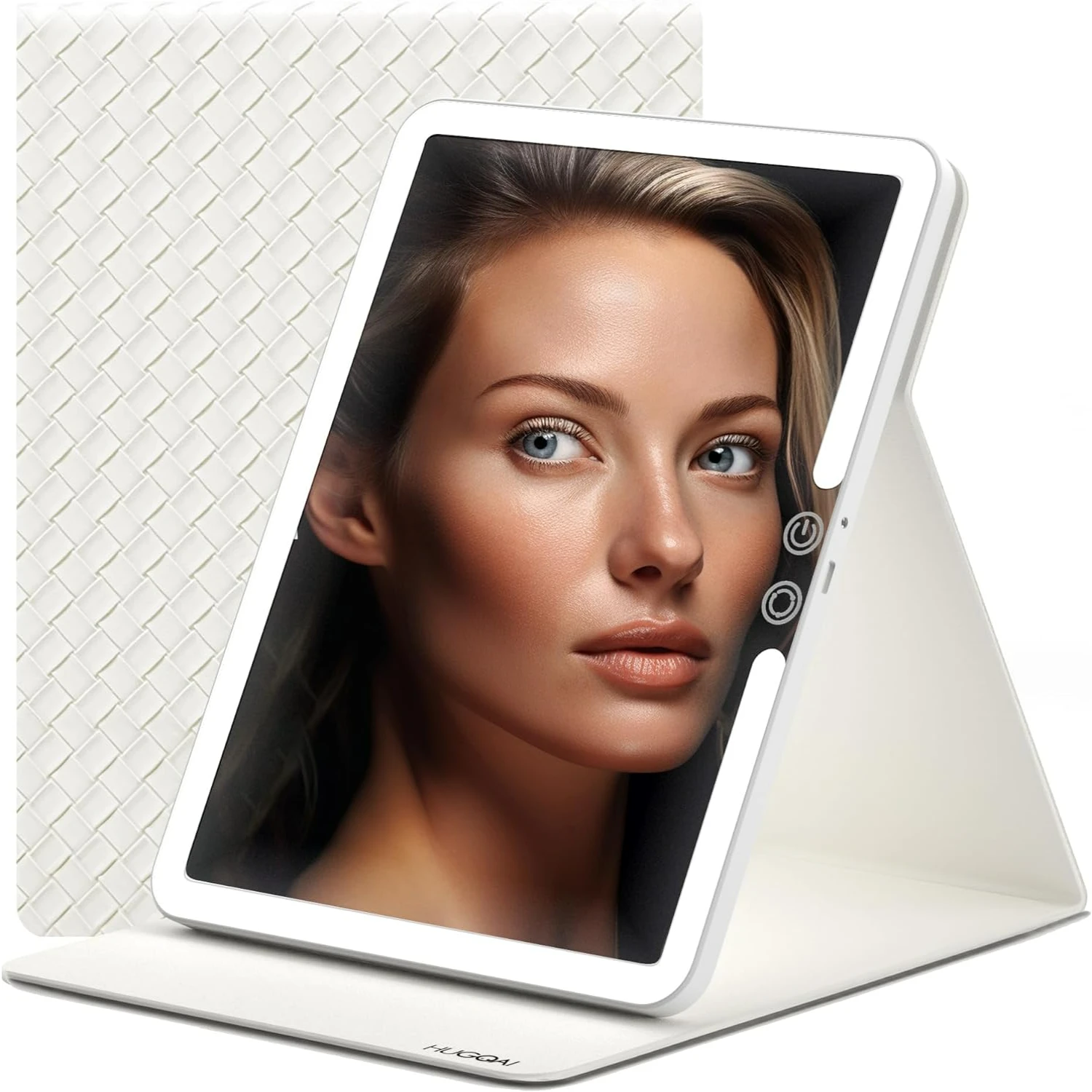 Foldable LED Makeup Mirror - Dimmable, Rechargeable, Sunlight Simulation - 3 Color Lighting Options