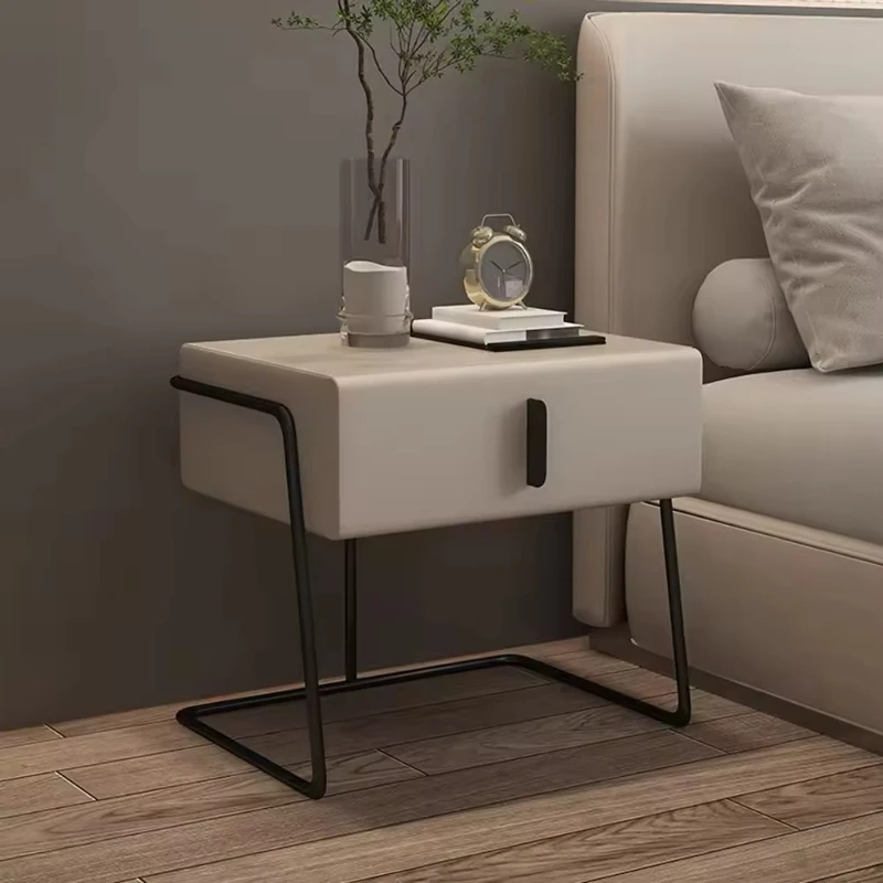 

Modern bedside table with storage metal stainless steel legs leather
