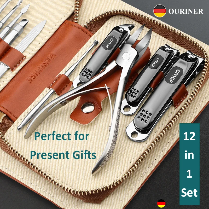 Christmas Gift Present Manicure Set With Top-Grade Full Grain Cow Leather Packaging Nail Clipper Kits Perfect Gift Friends