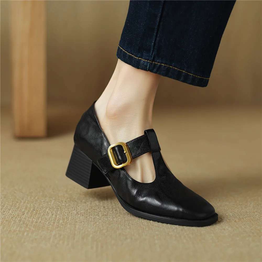 FEDONAS 2024 New Women Pumps Thick Heels Genuine Leather Square Toe Retro Style Office Lady Working Shoes Woman Spring Summer