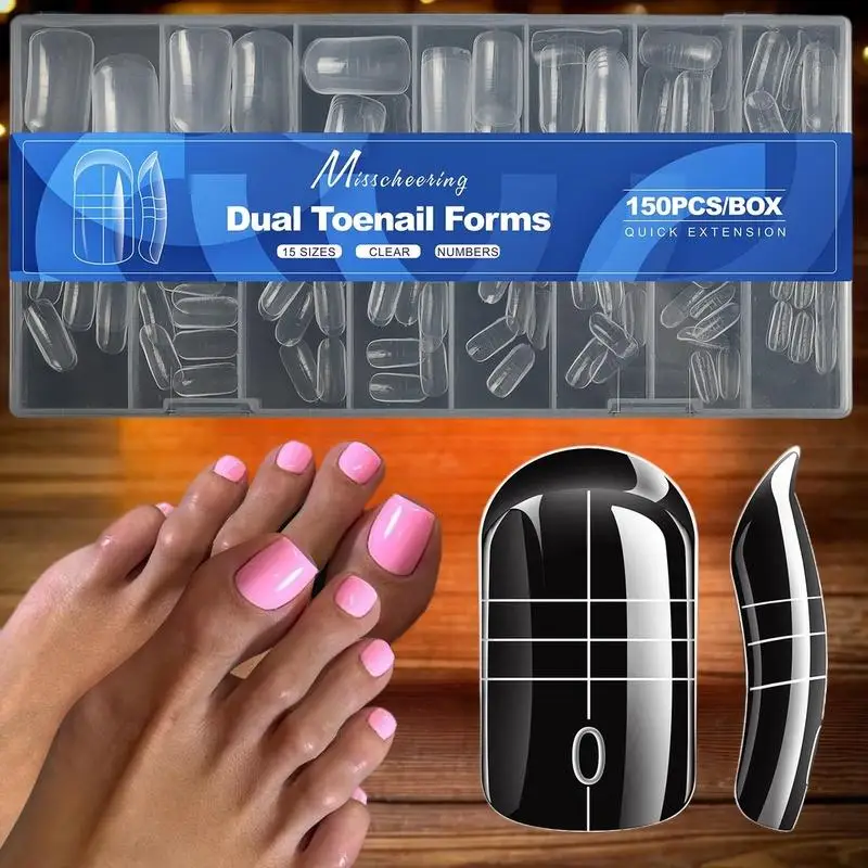 

150PCS/Box Toenails Foot Armor Mold15 Size Polyethylene Gel Toenails Extension Reusable Full Cover Mold For Acrylic Toenails