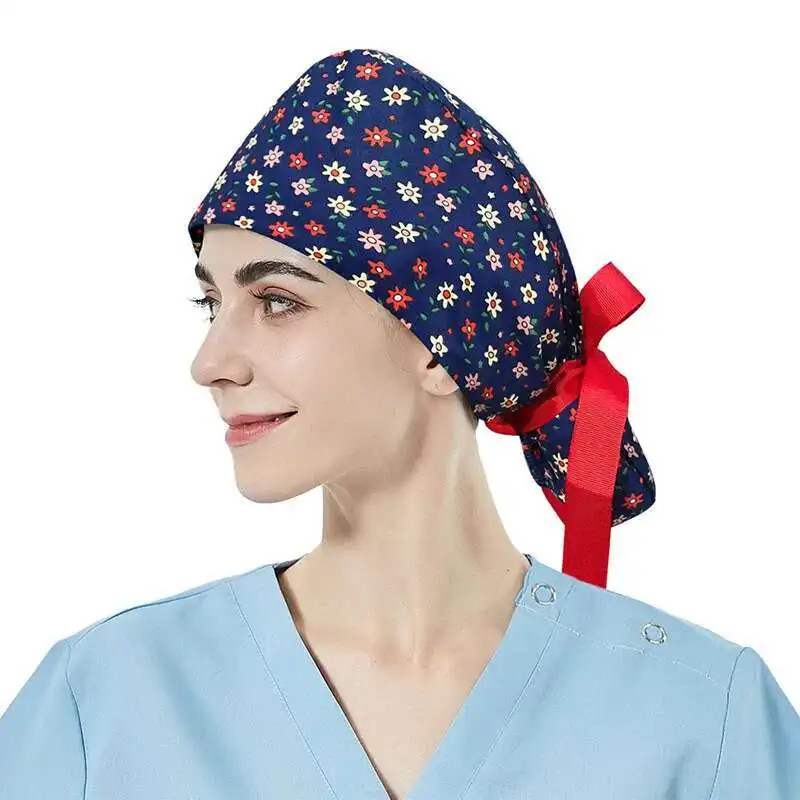 

New Butterfly Tail Long Women's Nurse Anti Hair Loss Cap, Surgical Hat, Pure Cotton Sweat Scarf, Printed Hat