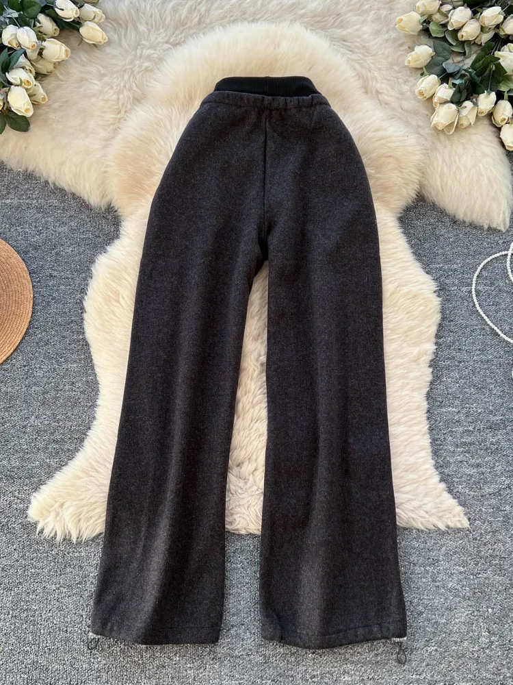 Damskie spodnie z wysokim stanem, prostymi nogawkami, paskiem, na jesień i zimę, do pracy, luźne, z elastyczną talią, wyszczuplające, z szerokimi nogawkami, wełniane.