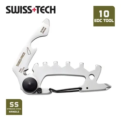 SWISS TECH 10 In 1 Mini Multitool Portable Pocket EDC Hand Tool Screwdrivers Carabiner Clip Hiking Camping Bicycle Tools Kit Set