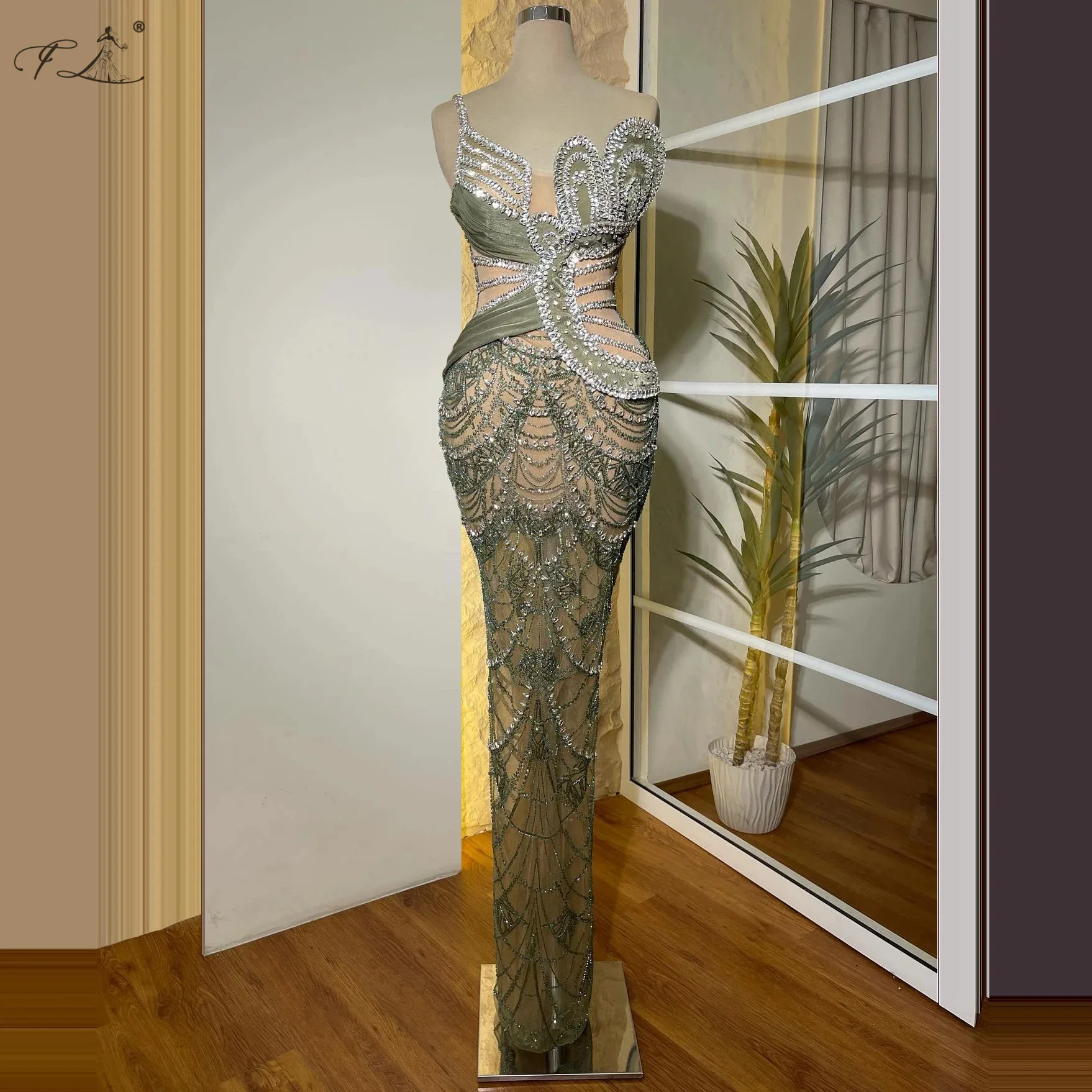 Sexy Evening Gown With Rhinestones Small Beads Single Strap Sheer Long Skirt Party Dress Luxury Evening Dresses 2025