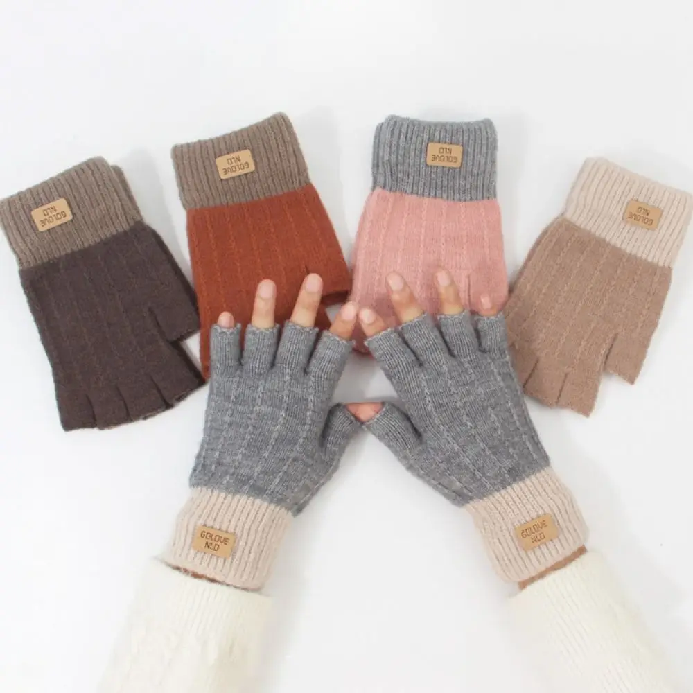 Trendy Thicken Knitted Gloves Thermal Women Men Half-finger Gloves Fingerless Gloves