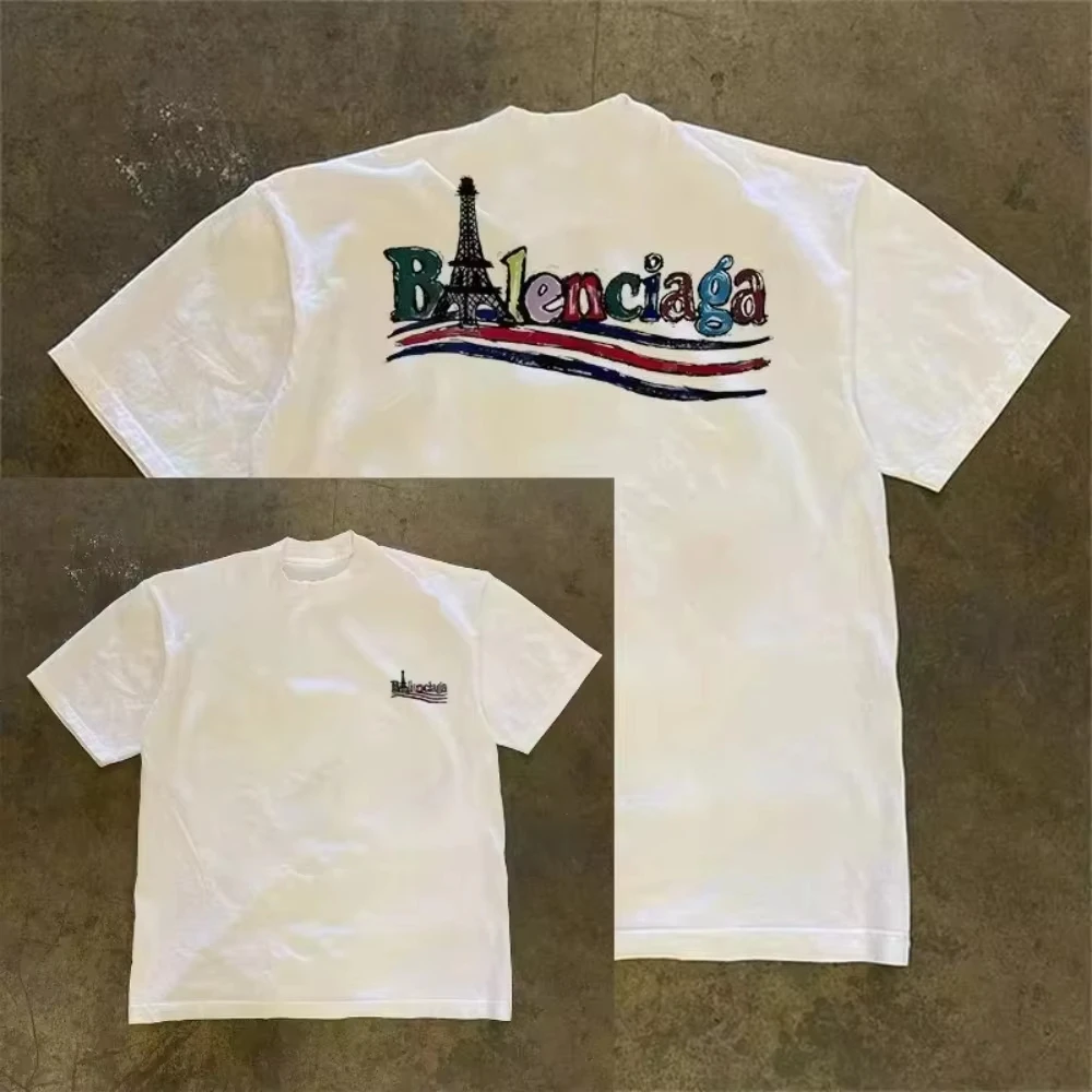 Streetwear Brand In Paris - White Paris Tower Dopamine Rainbow Word