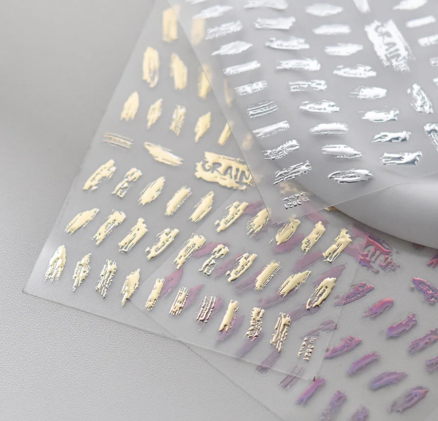 5D Glossy Stamp Gold Silver Metallic Griany Strokes Adhesive Nail Art Stickers Decals Manicure Ornaments Accessories Suppliers