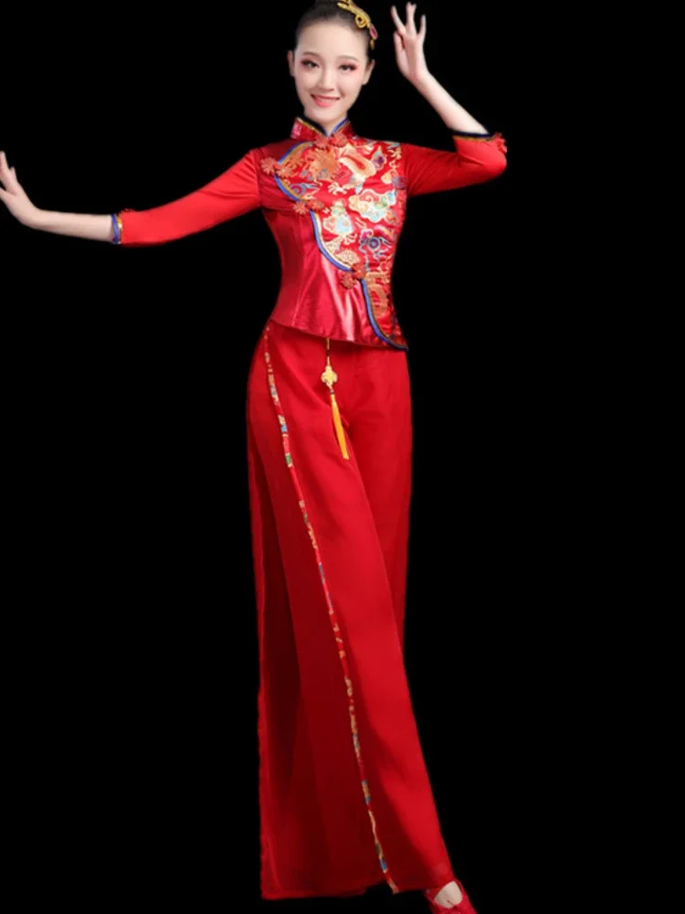 Ancient Yangko Hanfu Clothing Square Dance Yangge Costumes Fan Dance Stage Performance Suit Chinese Classical Dance Costumes