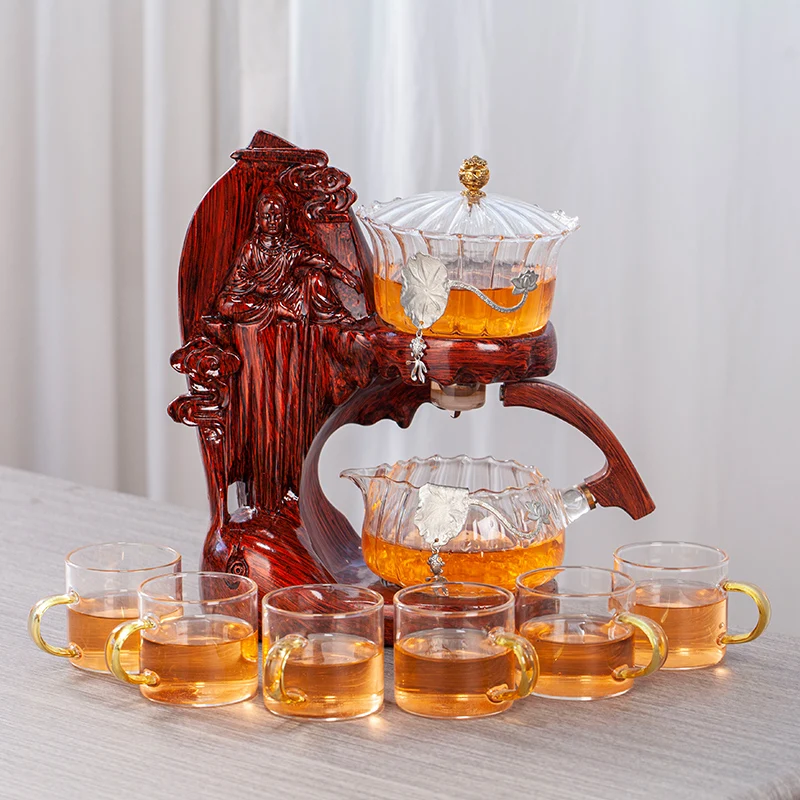 Creative Buddha Statue Glass Tea Set Automatic Teapot Tea Heat-resistant Kungfu Tea Drinking Tea Make Tea Injection