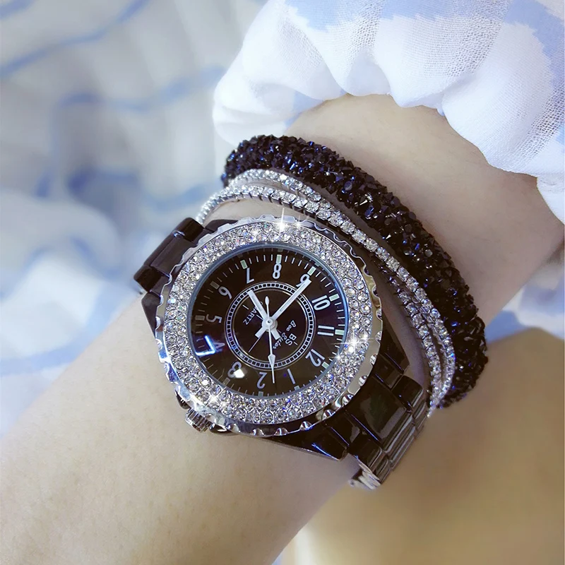 Women Watches Fashion Casual Luxury Rhinestone Quarts Black White Ceramic Watch Birthday Valentine\'s Day Gift Luxury Fashion