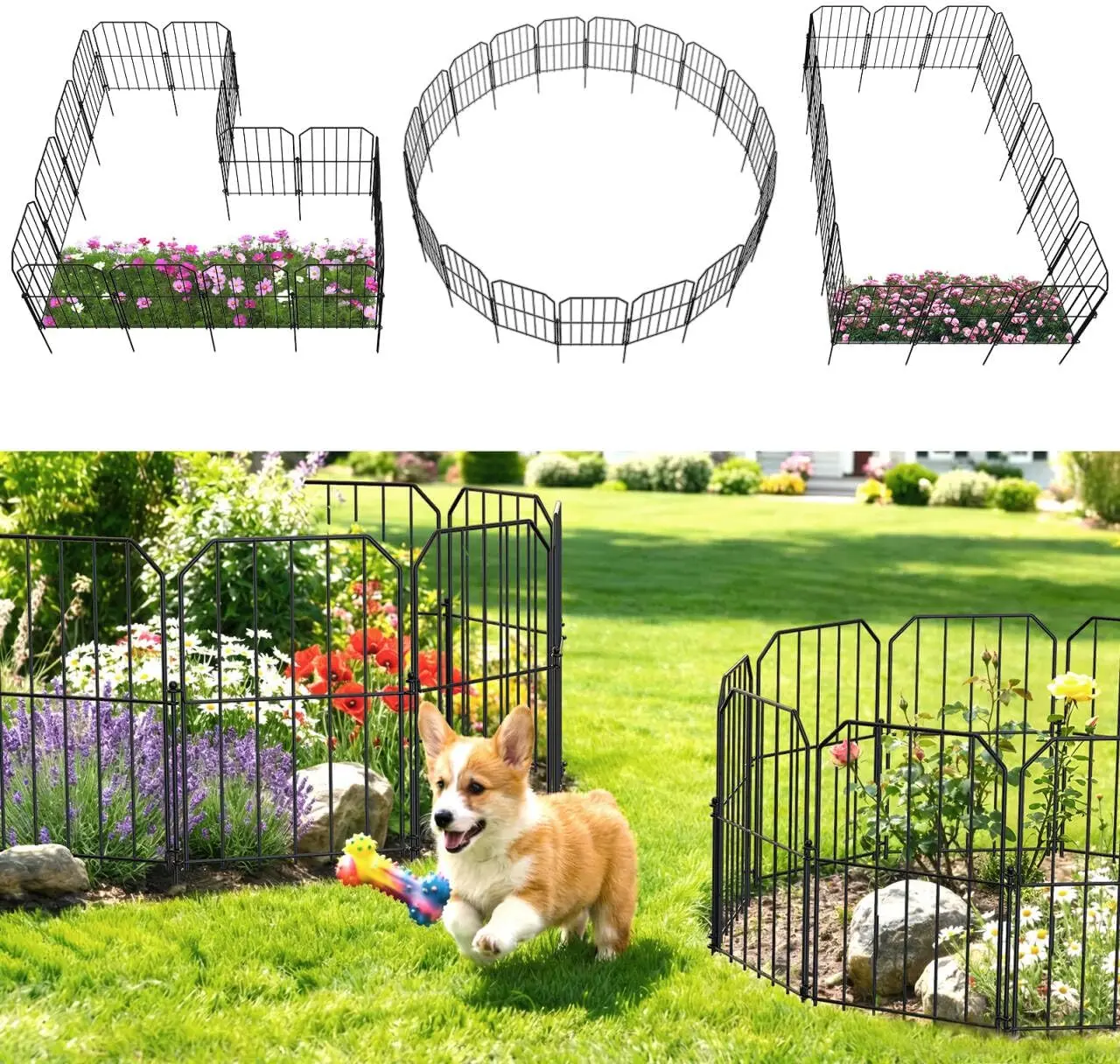 

Decorative Garden Fence, 10FT x 24IN Metal No Dig Animal Barrier, Rustproof Easy Assembly for Yard and Patio