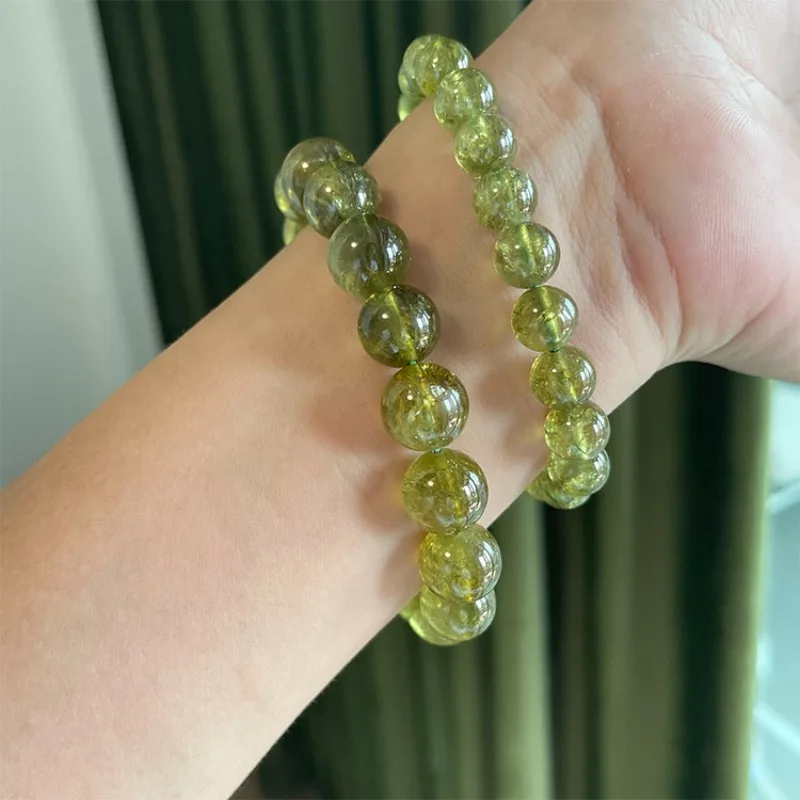 AETEEY Natural Tsavorite Green Garnet Bracelet for Women, Pickle Color Big Beads, Unique Gift