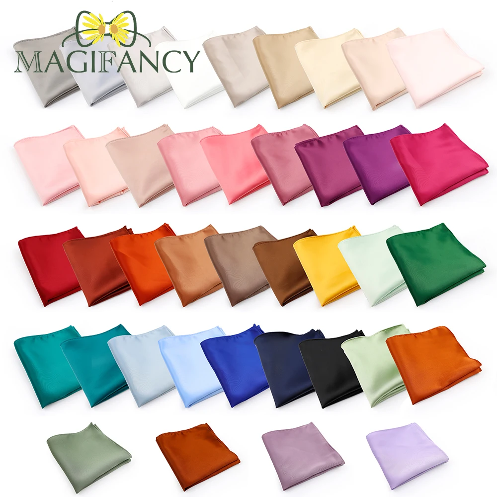 MAGIFANCY 40 ألوان الصلبة ماتي منديل الأعلى الساخن البوليستر جيب مربع حكيم الأزرق الوردي الرمادي الرجال بدلة الزفاف الإكسسوارات هدية