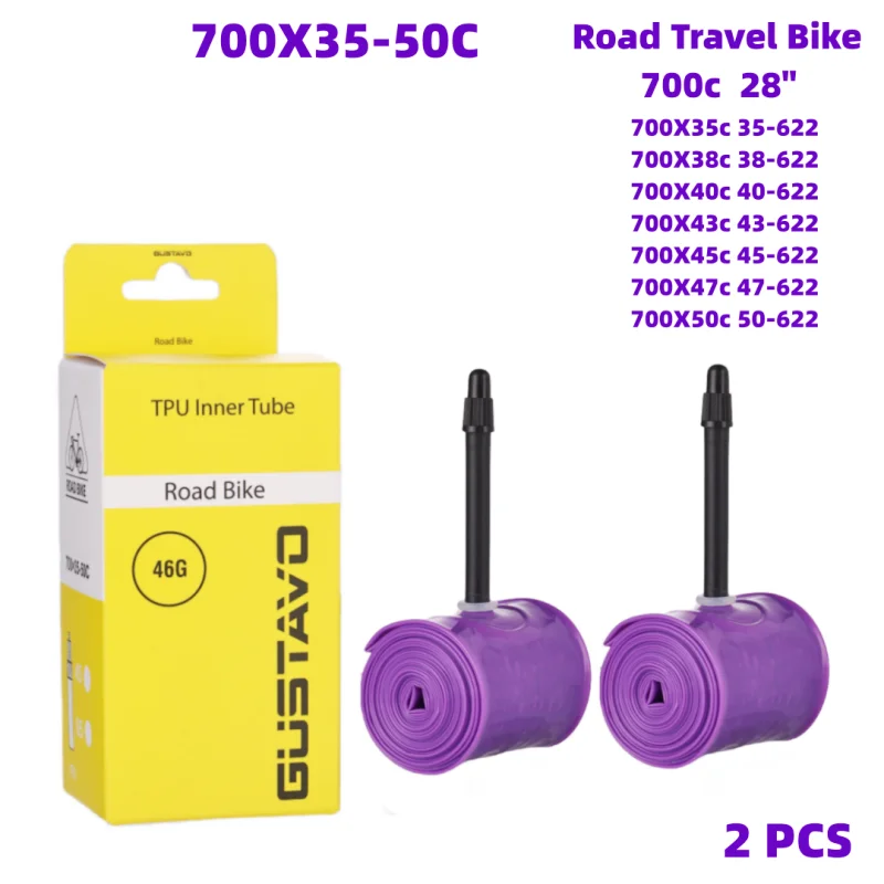 GUSTAVO Grind Racefiets Binnenband 700X35/50c TPU Materiaal Band 45mm 65mm Lengte Franse Ventiel