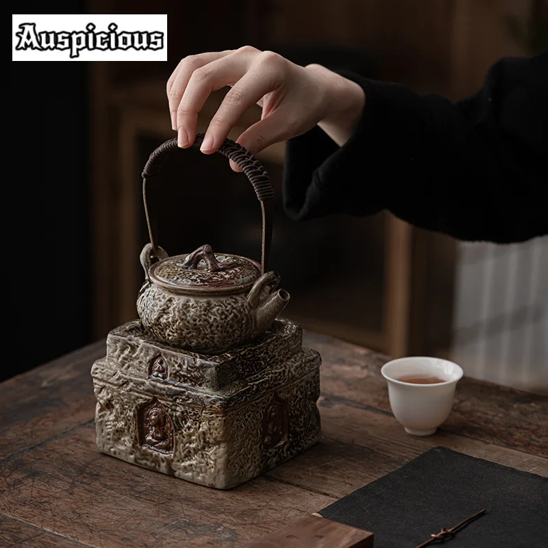 Dunhuang Frescoes Kiln Change Candle Warmer Stove Tea Soaking Insulation Base Warmer Cooking Pot Tea Fire Stoves Kettle Teaset