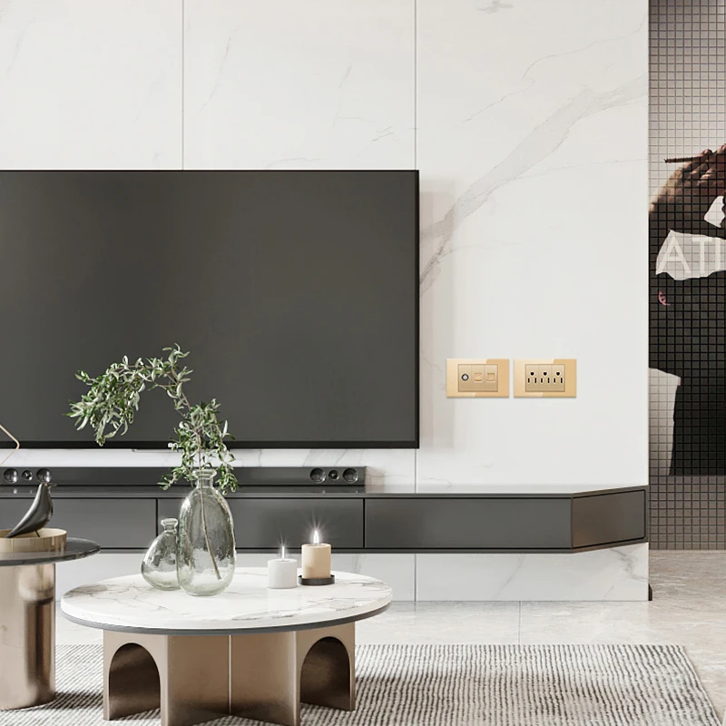 

Универсальная настенная розетка PSSRISE Gold для всех стран, 2.1A USB Type-C зарядное устройство, розетка питания со стеклянной панелью для ТВ, компьютера, выключатель