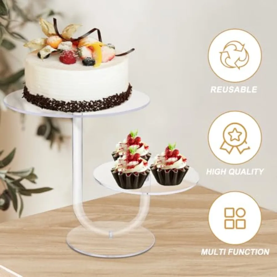 2 Tier Clear Cake Stand Acrylic Cupcake Display Holder Dessert Pastry Tower for Weddgs, Birthdays, Anniversaries, Baby Showers,