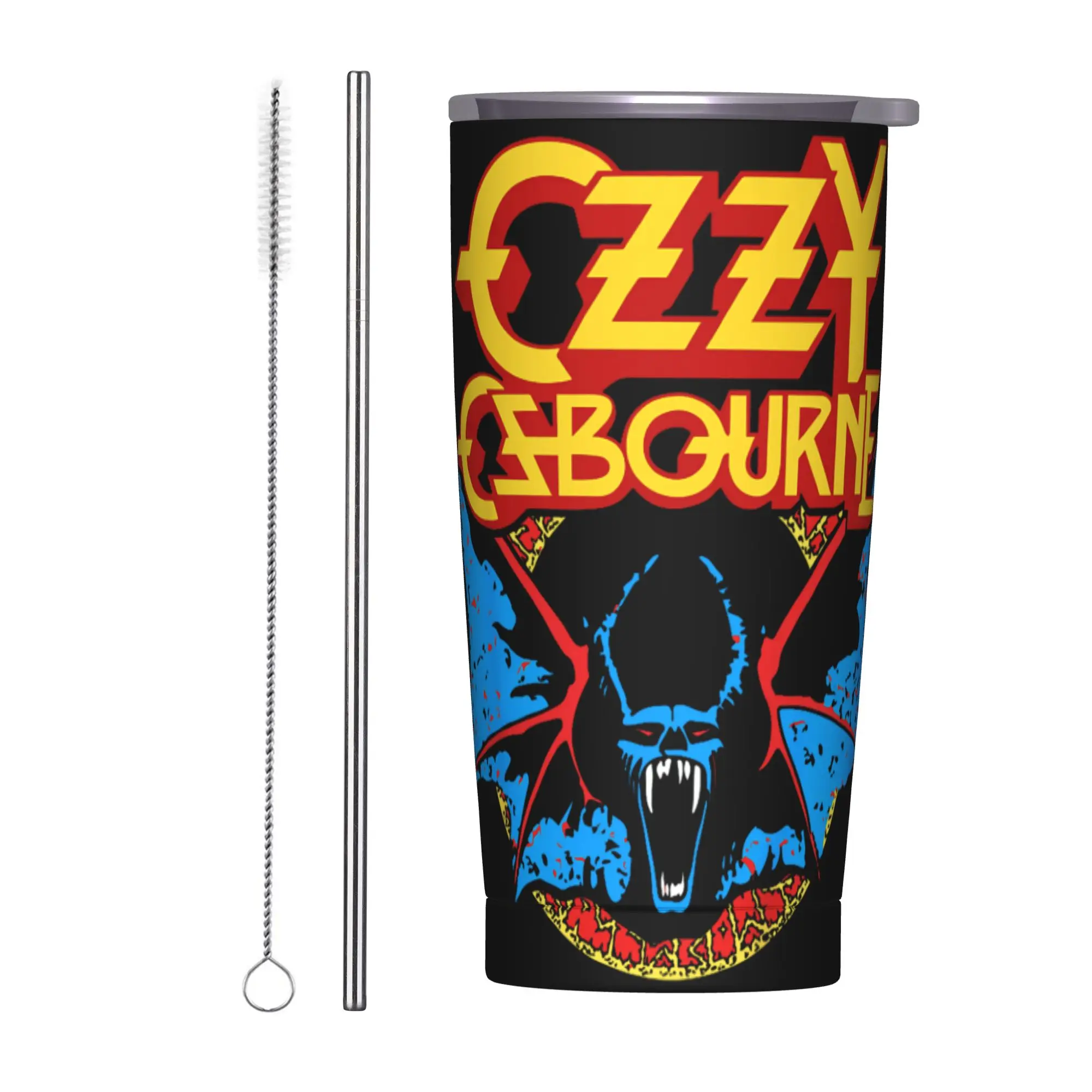 

Термокружка Ozzy Osbourne (рок, хэви-метал) с двойными стенками из нержавеющей стали, 20 унций, с крышкой и соломинкой