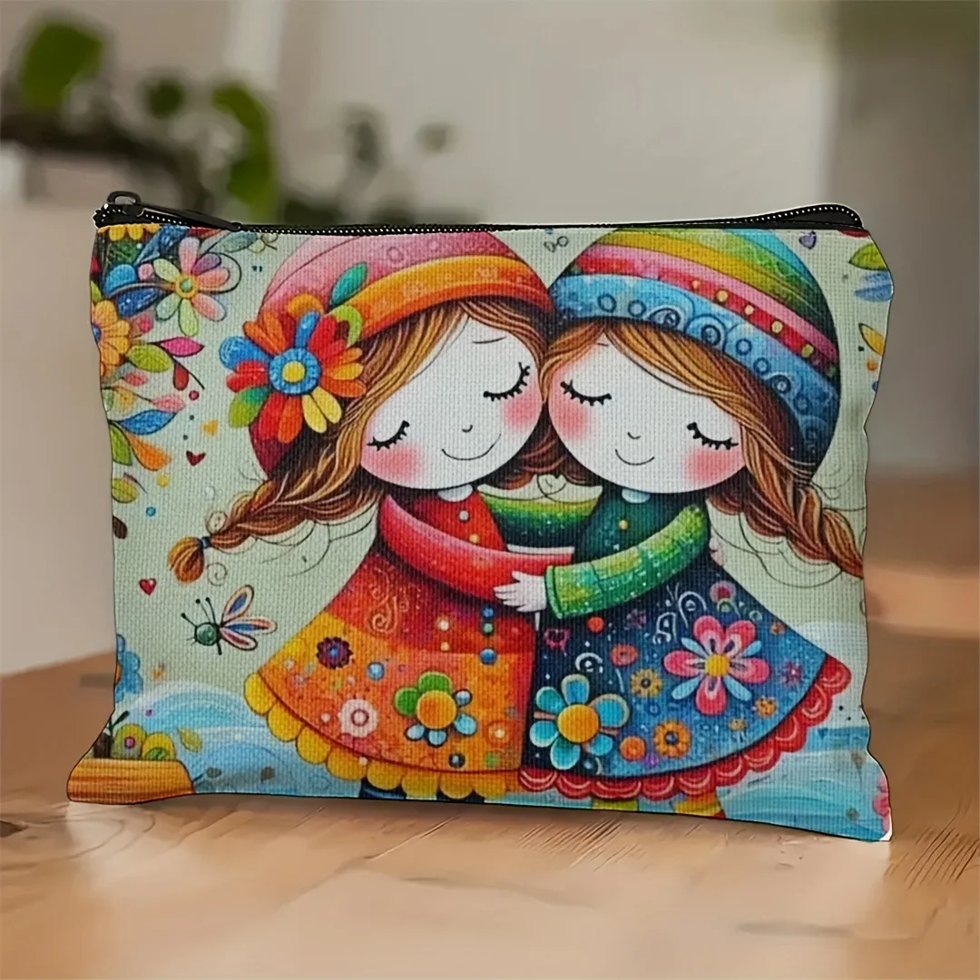

A Cute Doll Style Makeup Bag- Multifunctional Zipper Pouch, Jewelry Storage Bag, Perfect Travel Zipper Small Storage Bag.