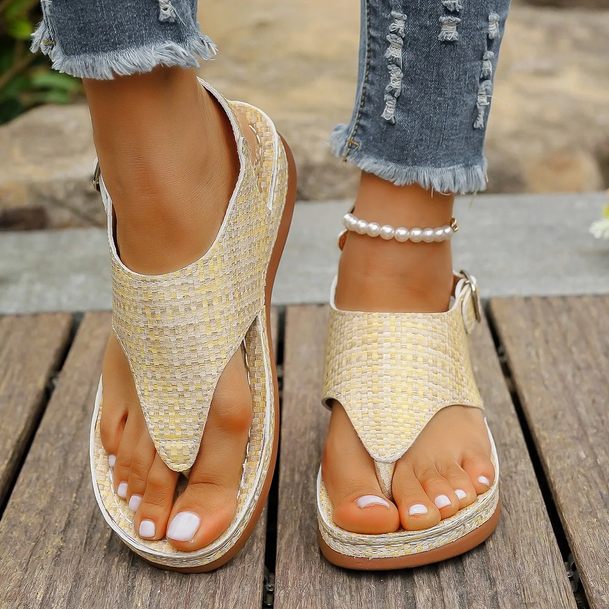 2024  New Shoes Female Buckle Women's Sandals Round Headed  Mixed Colors Casual Beach Wedge Women Sandals  Size 36-43