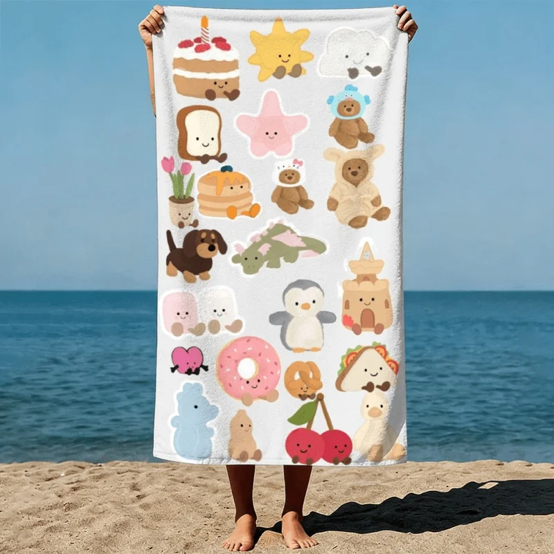 Watercolor Fruit Pastry Beach Towel Watermelon Strawberry Croissant Summer Absorbent Towel