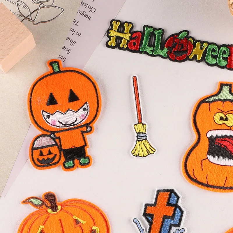 Halloween Theme Pumpkin Iron-On Badge Patch for DIY T-shirt Jeans Backpack Children's Clothing Notebook Appliques Decor Sticker