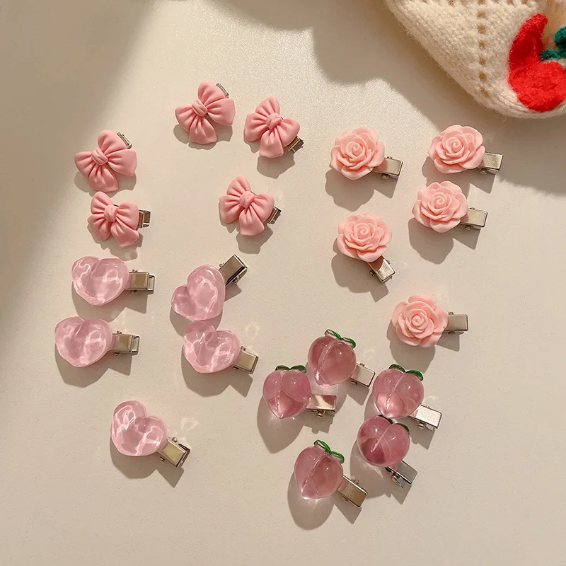 5pcs/Set New Women Girls Cute Pink Hairpins Flower Love Small Size Hair Clips Bow Barrettes Headwear Fashion Hair Accessories