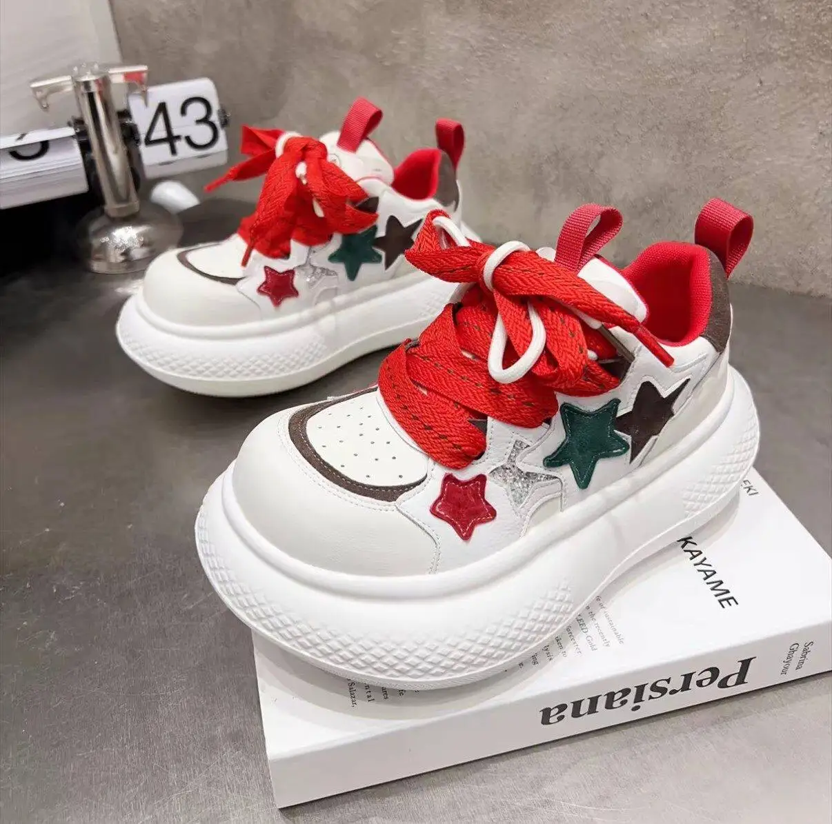 2026 New Winter Star Bread Sneakers Women Genuine Leather Lace-up Thick Sole Elevator Casual Shoes Sweet Girl Casual Shoes